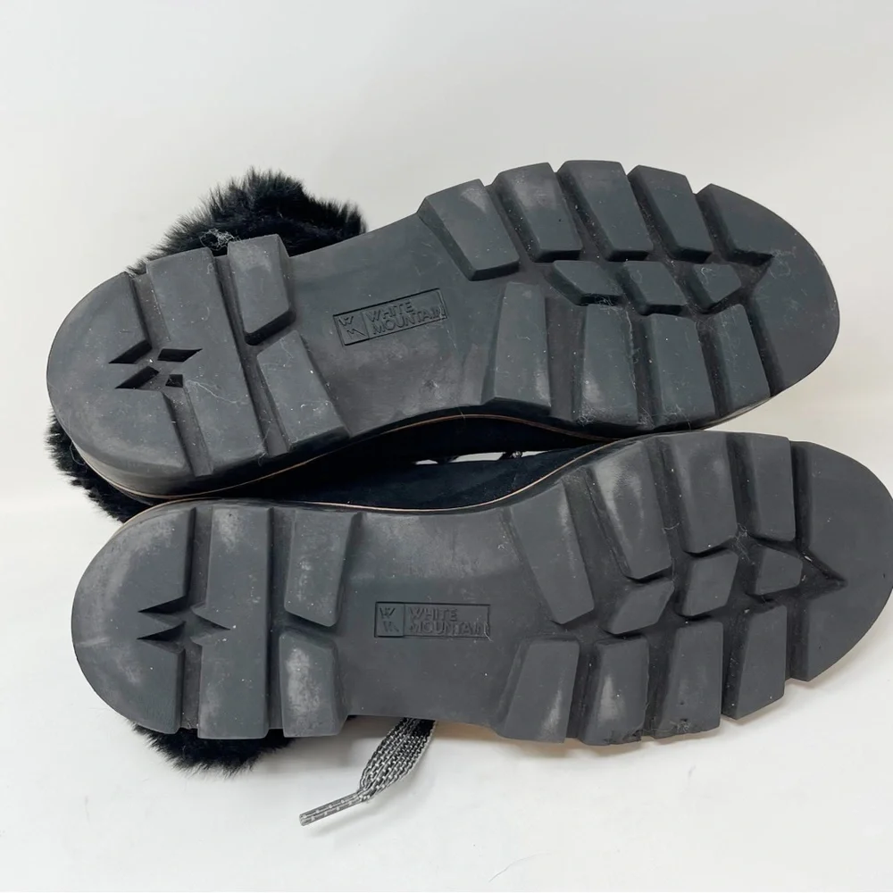 WHITE MOUNTAIN Women’s Black GLAMOROUS ANKLE BOOTIE Lug Sole Shearling Fur Sz 11